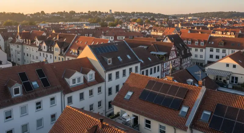 Altstadtstraße in Wolgast mit sanierten Stadthäusern und sichtbaren Innenhöfen
