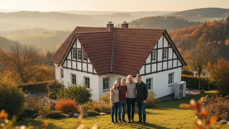 Erdwärmebohrung im Garten eines Wuppertaler Einfamilienhauses im Bergischen Land