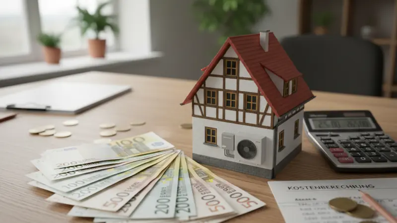 Zufriedene Familie vor Wuppertaler Einfamilienhaus mit Wärmepumpe und bergischer Landschaft