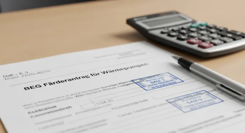 BEG-Förderantrag für Wärmepumpen auf dem Schreibtisch