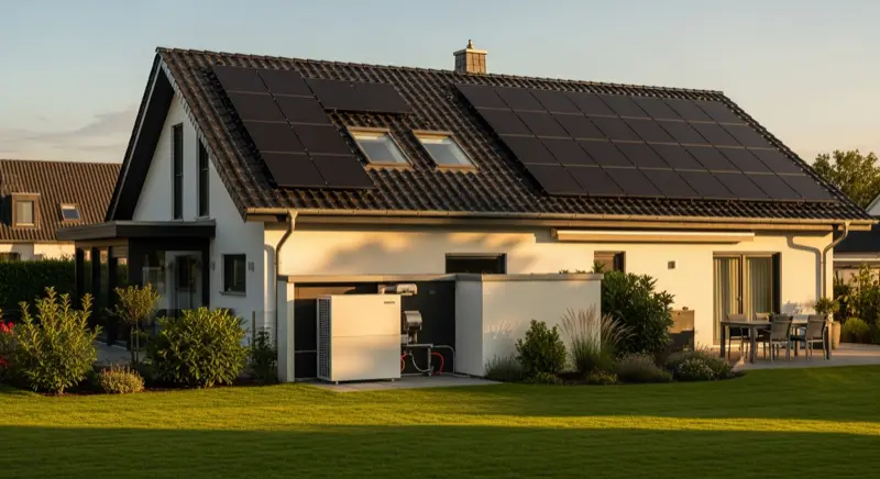 Wärmepumpe und Solaranlage auf einem Einfamilienhaus
